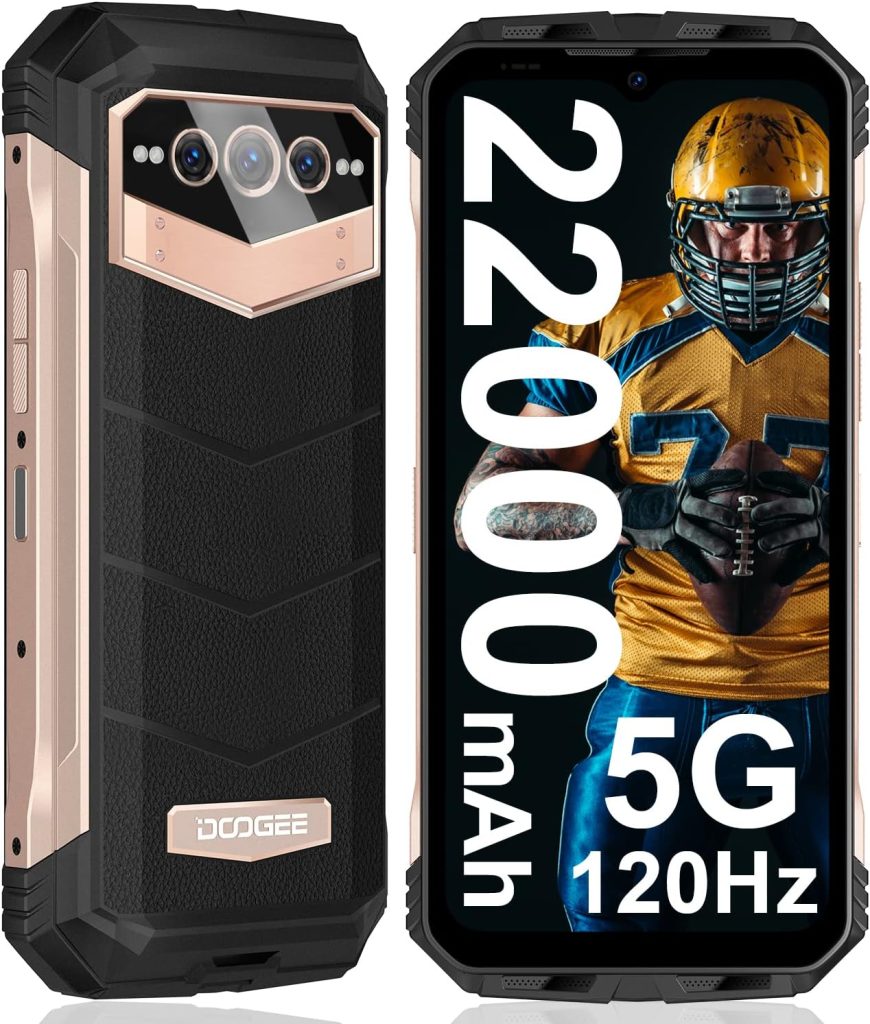 DOOGEE V MAX (2023) 5G Rugged Smartphone, 22000mAh 20GB+256GB Android 12 Rugged Phones Unlocked, 120Hz 6.58 Rugged Cell Phone, Dual Hi-res Speakers, 108MP Main Camera, Night Vision, NFC, OTG