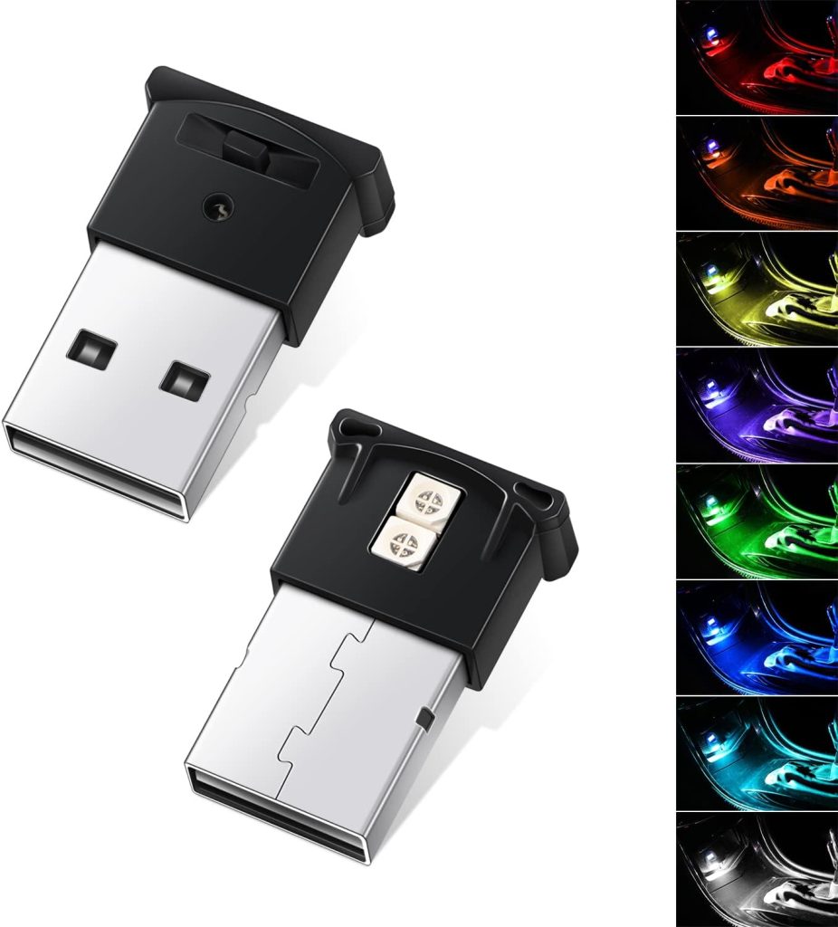 Ouzorp 2 Pcs Mini USB LED Light, 8 Colors RGB Car Interior Lighting DC 5V Smart Atmosphere Laptop Keyboard Light Home Office Decoration Night Lamp Adjustable Brightness