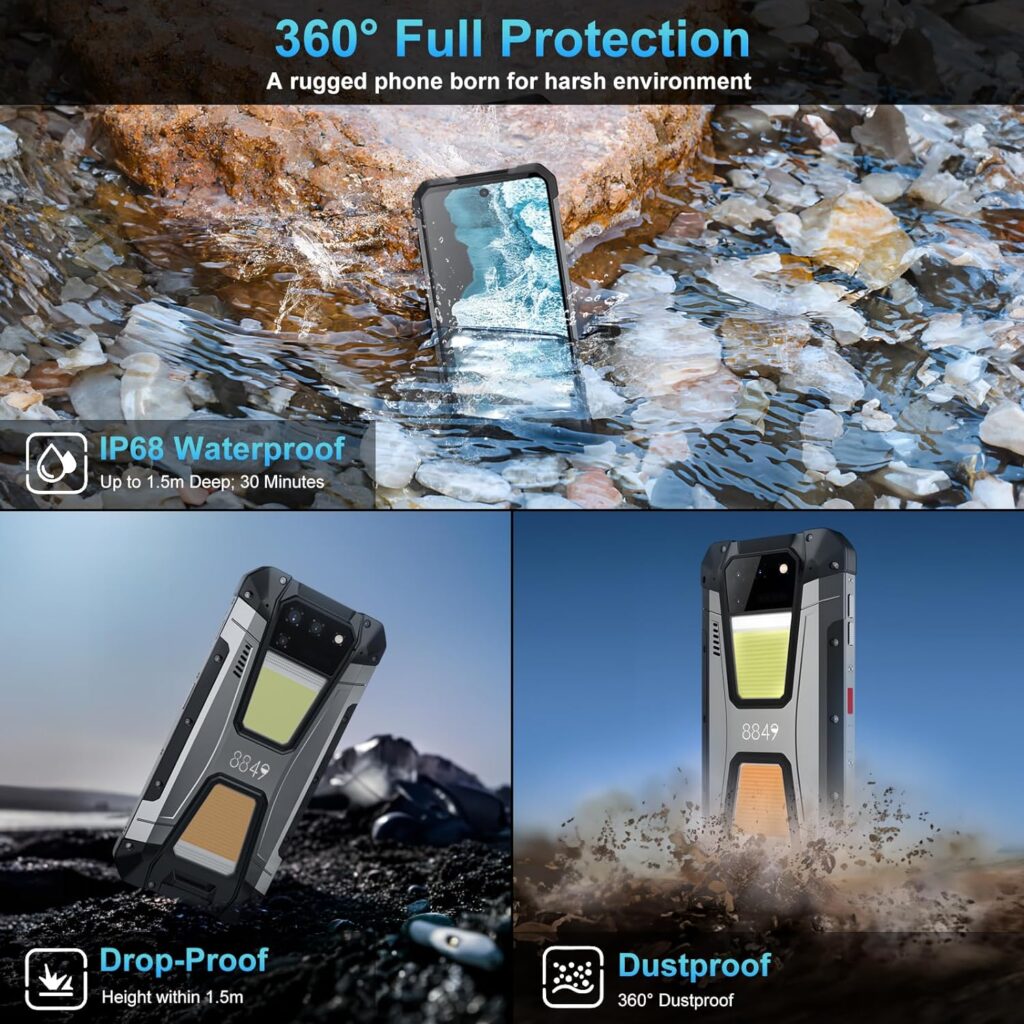 8849 Tank 2 Rugged Smartphone, 22GB+256GB Unlocked Rugged Phone with Projector, 6.79 4G Waterproof Cell Phone with Camping Light, 15500mAh 64MP Night Vision Android 13 Phone Unlocked, OTG/NFC