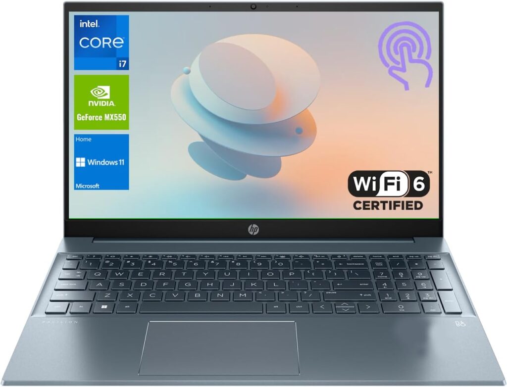 HP 2023 Newest Pavilion Laptop, 15.6 FHD Touchscreen Display, Intel Core i7-1355U Processor, NVIDIA GeForce MX550, 64GB RAM, 2TB SSD, Wi-Fi 6, HDMI, Webcam, Backlit KB, Windows 11 Home, Blue