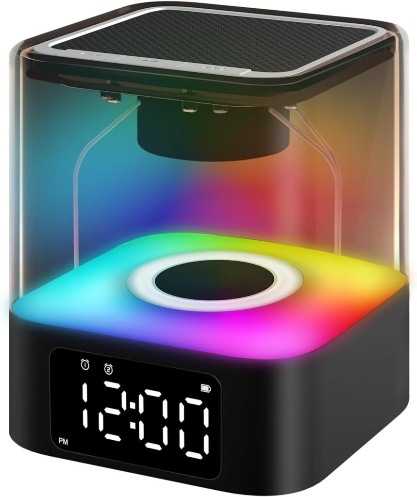 JALL Night Light Bluetooth Speaker, 【2023 Upgraded】 Multi Colorful Changing Bedside Lamp Alarm Clock, Best Birthday Christmas Gift Ideas for 10 11 12 13 14 Year Old Teenage Boy Girl, Black