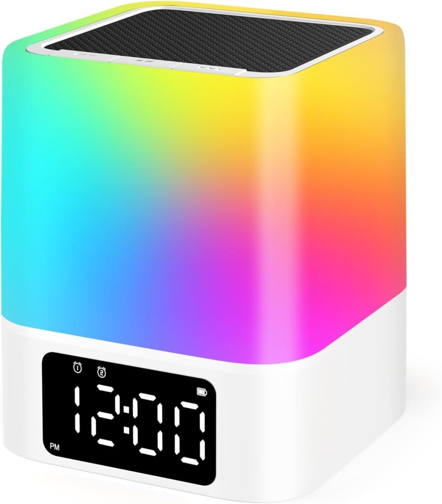 JALL Night Light Bluetooth Speaker, 【2023 Upgraded】 Multi Colorful Changing Bedside Lamp Alarm Clock, Best Birthday Christmas Gift Ideas for 10 11 12 13 14 Year Old Teenage Boy Girl, Black