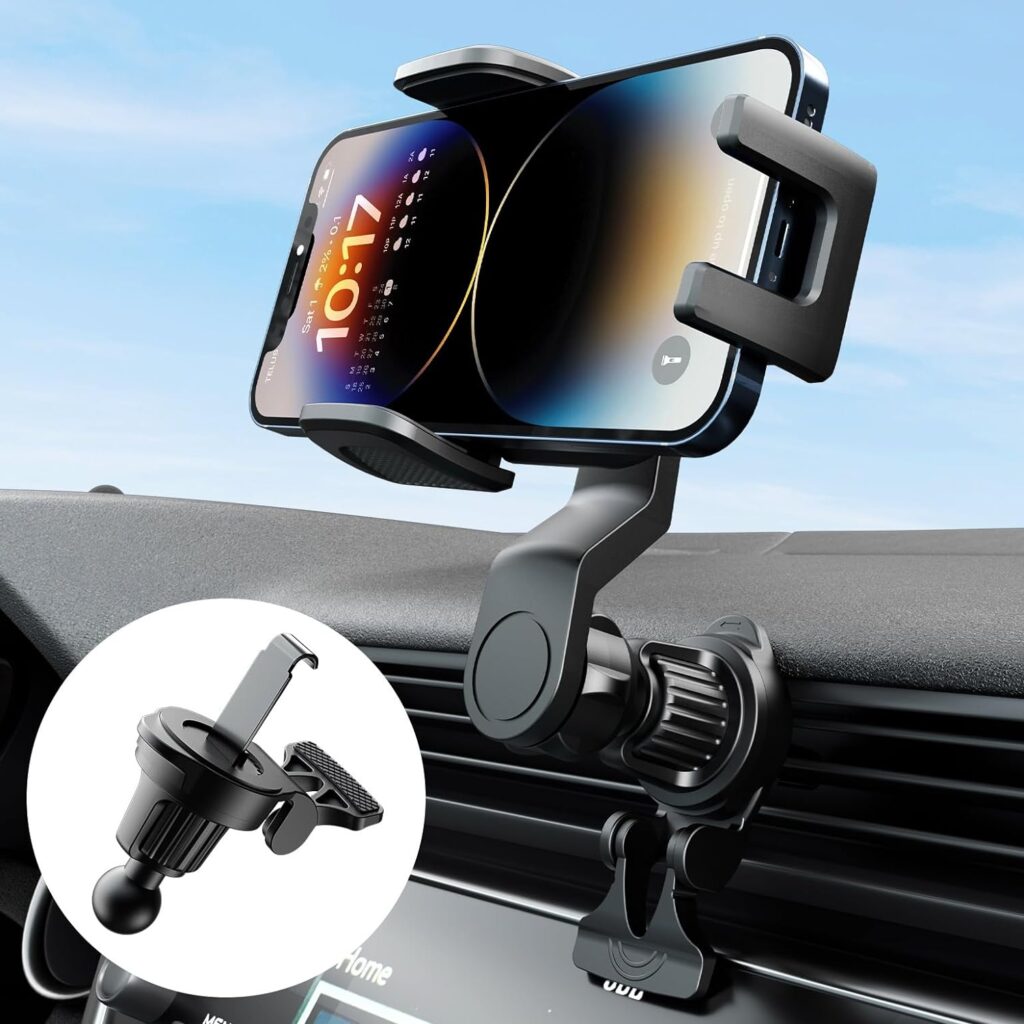 JOYTUTUS 2 in 1 Car Vent Phone Mount, Never Blocking Air Vent with Extension Clip, Adjustable Cell Phone Holder for iPhone and Samsung