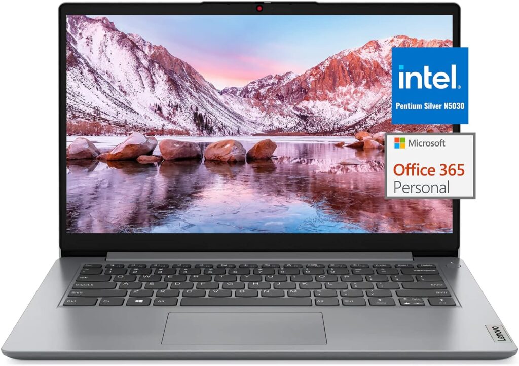 Lenovo Newest IdeaPad 1i 14inch HD Laptop, Intel Quad-Core Processor, 4GB RAM, 256GB Storage(128GB eMMC + 128GB SD Card), 1 Year Microsoft 365, WiFi 6, Webcam, HDMI, 10Hr Battery Life, Win 11 S