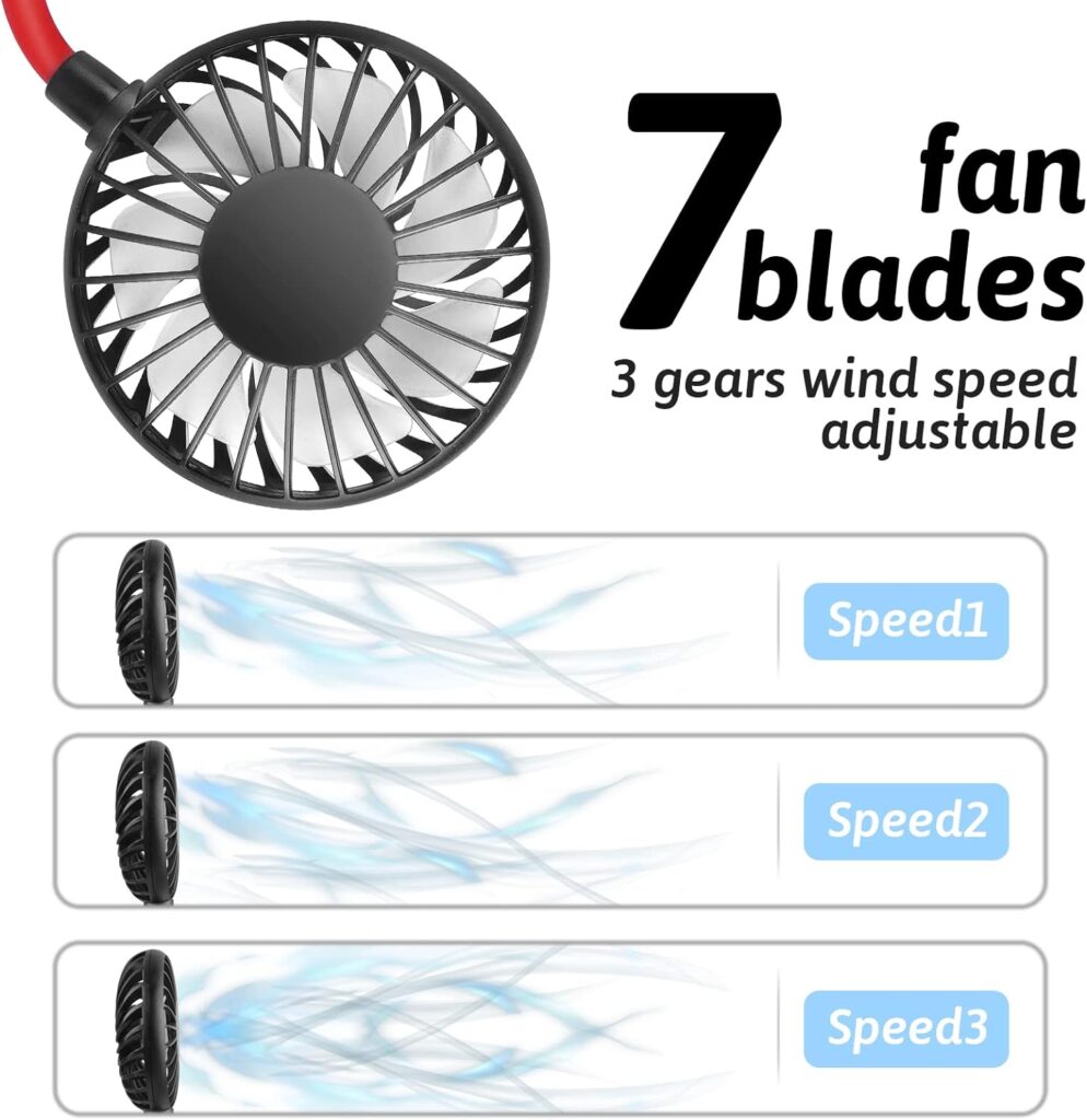 Portable Neck Fan, Personal Fan Wearable USB Rechargeable Mini Handheld Hand Free 2500 mAh 360 Degree Rotation Fan for Office Household Travel Room Outdoor Sports