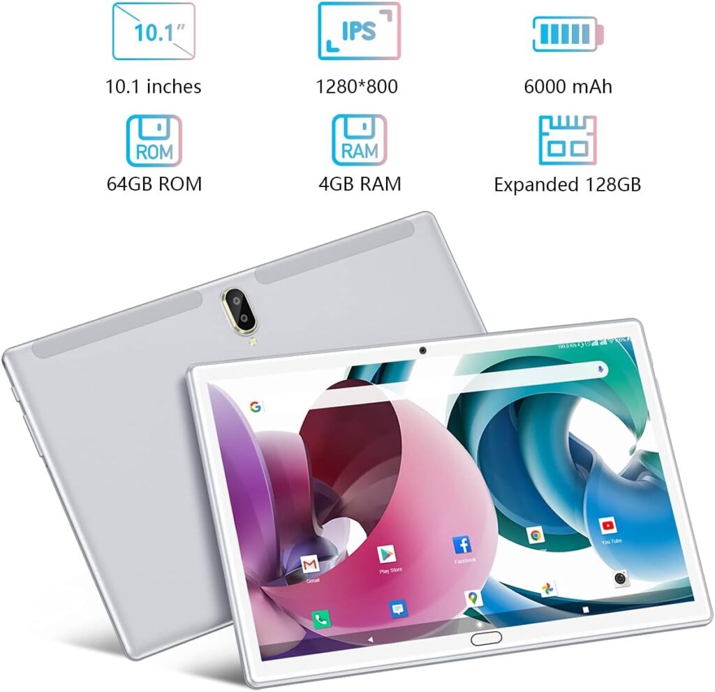 Tablet 10.1 Android 11 Tablet 2023 Latest Update 4G Phone Tablet 64GB + 4GB Storage Octa-Core Processor, 13MP Camera, Dual SIM Card Slot, 128GB Expand Support, GPS, WiFi, Bluetooth, 1080P HD (Gray)