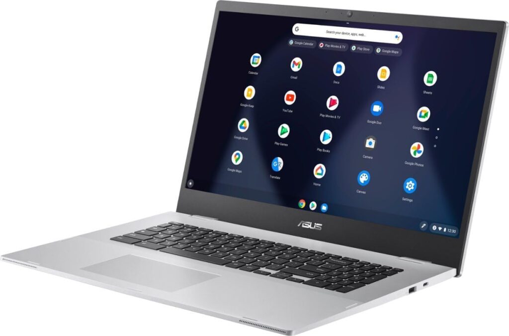 ASUS 2023 Flagship 17.3 FHD Chromebook Laptop, Intel Celeron N4500 (Upto 2.8GHz), 4GB RAM, 128GB (64GB eMMC+64GB SD), Webcam, WiFi 6,UHD Graphic, WiFi 6,10+ Hours Battery,Chrome OS +HubxcelAccessory