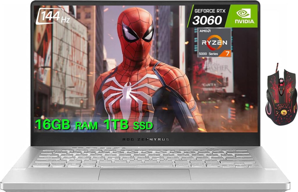 ASUS ROG Zephyrus Gaming Laptop 2023 Newest, 14 FHD 144HZ Display, AMD Ryzen 7 5800HS(Up to 4.4 GHz), NVIDIA GeForce RTX 3060 Graphics, 16GB RAM, 1TB SSD, Bluetooth, Wifi6, Windows 11 Home, White