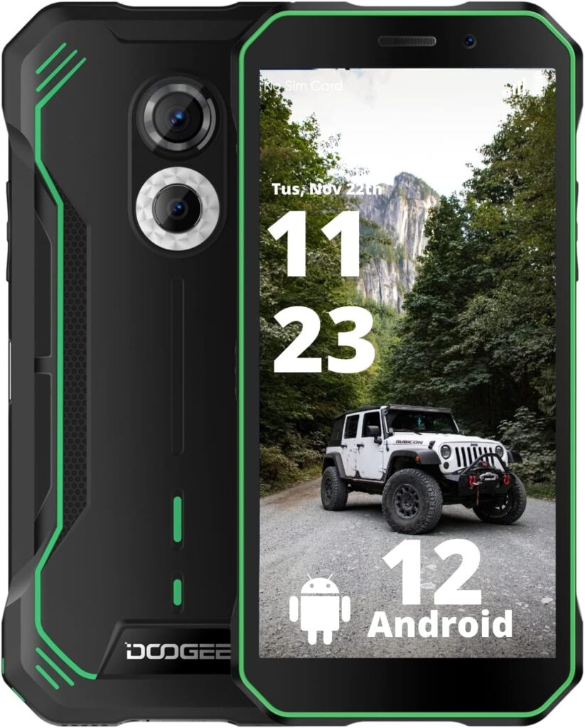 DOOGEE S51 Rugged Smartphone Unlocked Android 12, Helio G25 4GB+64GB 5180mAh Battery, Dual SIM 4G, 6.0 IPS HD, IP68 Waterproof IP69K Rugged Phone, NFC, AI Double Camera (12MP+2MP) 8MP Front Green