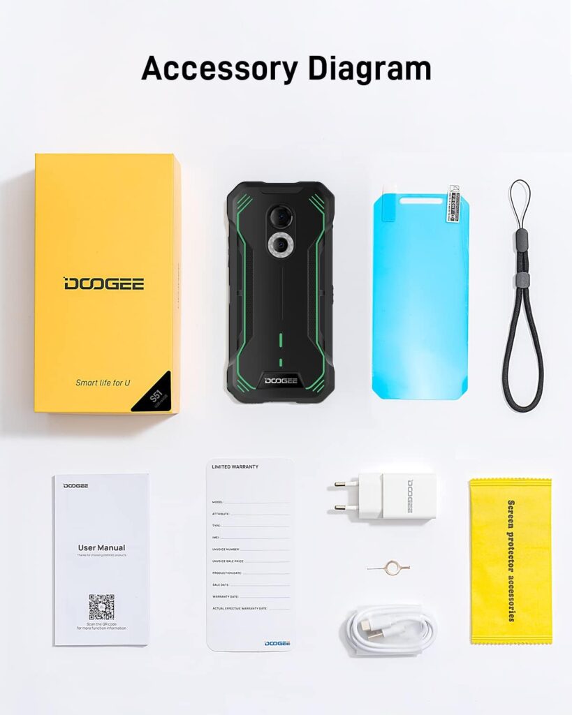 DOOGEE S51 Rugged Smartphone Unlocked Android 12, Helio G25 4GB+64GB 5180mAh Battery, Dual SIM 4G, 6.0 IPS HD, IP68 Waterproof IP69K Rugged Phone, NFC, AI Double Camera (12MP+2MP) 8MP Front Green