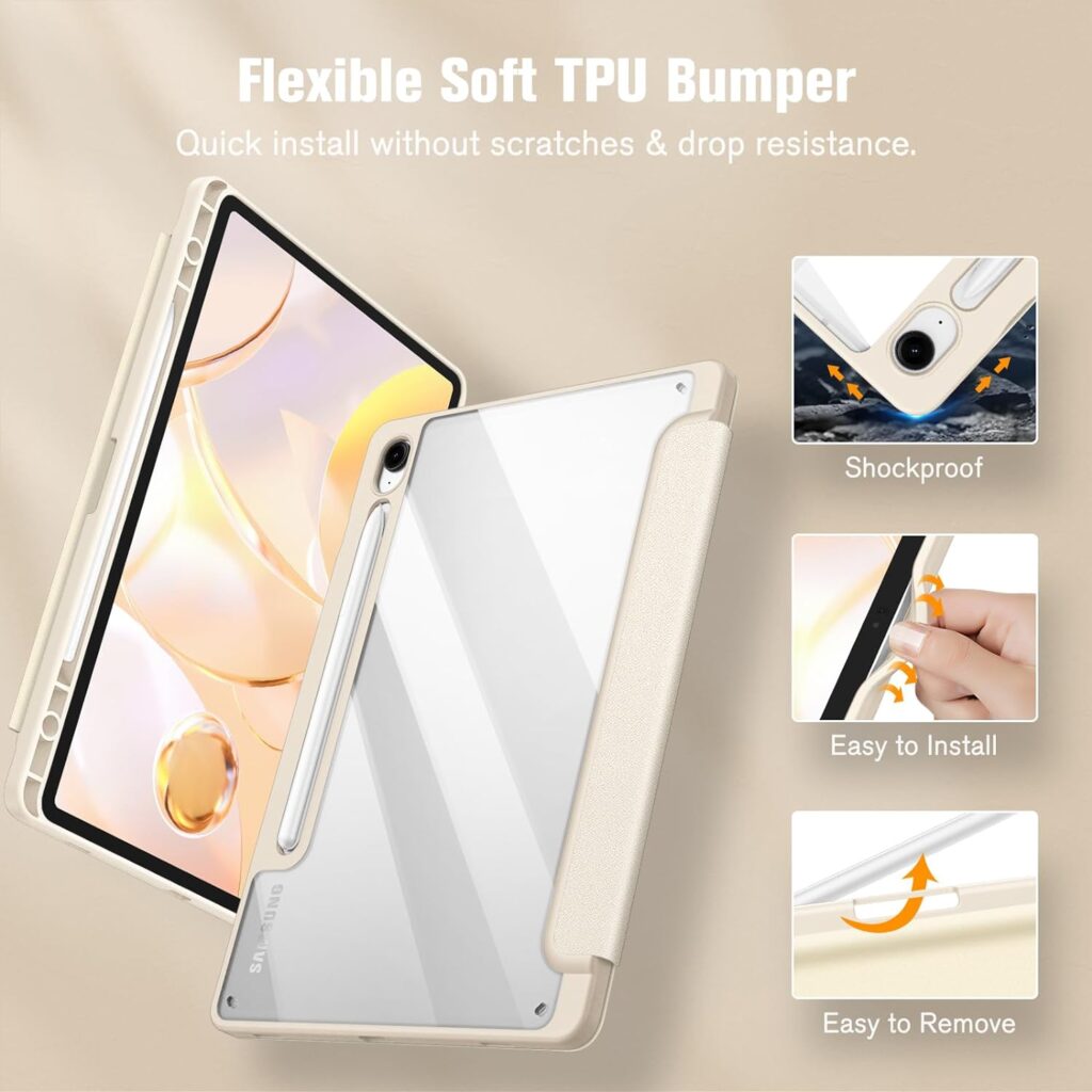 Fintie Hybrid Slim Case for Samsung Galaxy Tab S9 FE 5G 10.9 Inch/Galaxy Tab S9 11 Inch 2023 with S Pen Holder, Shockproof Cover with Clear Transparent Back Shell, Auto Wake/Sleep, Navy