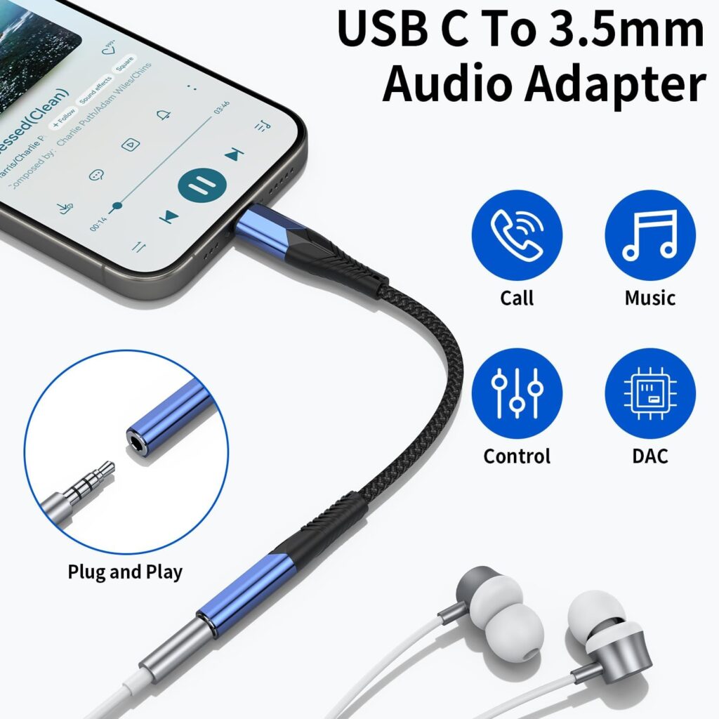 KUXIYAN 2-Pack USB Type C to 3.5mm Female Adapter, Hi-Fi Sound Quality, Relief Strain Design, Multi-Function, Wide Compatibility, 2-Year Warranty