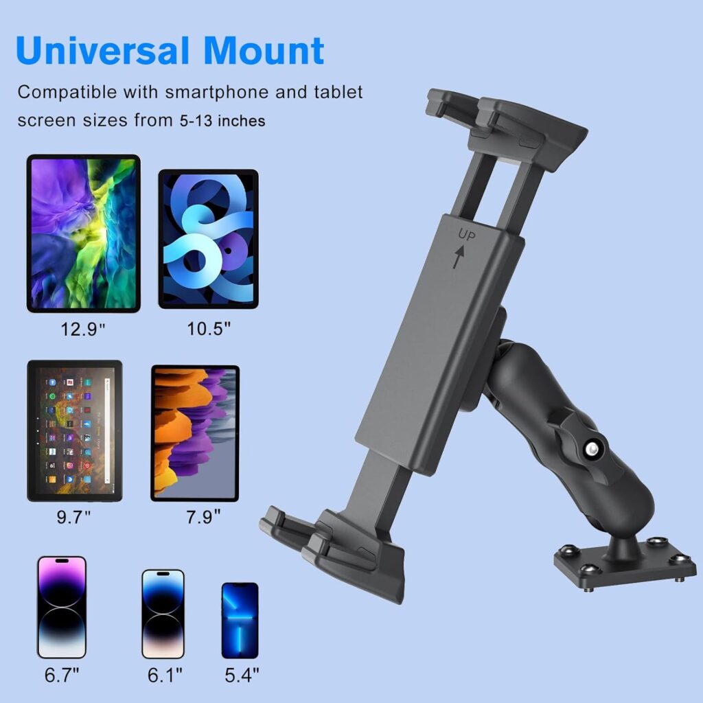 OHLPRO Car Tablet Holder - Heavy Duty Drill Base, Compatible with iPad Samsung Tab 5-13 Tablet and Phone, Car Tablet Mount for Truck/Business Vehicle/Desktop/Wall, etc.