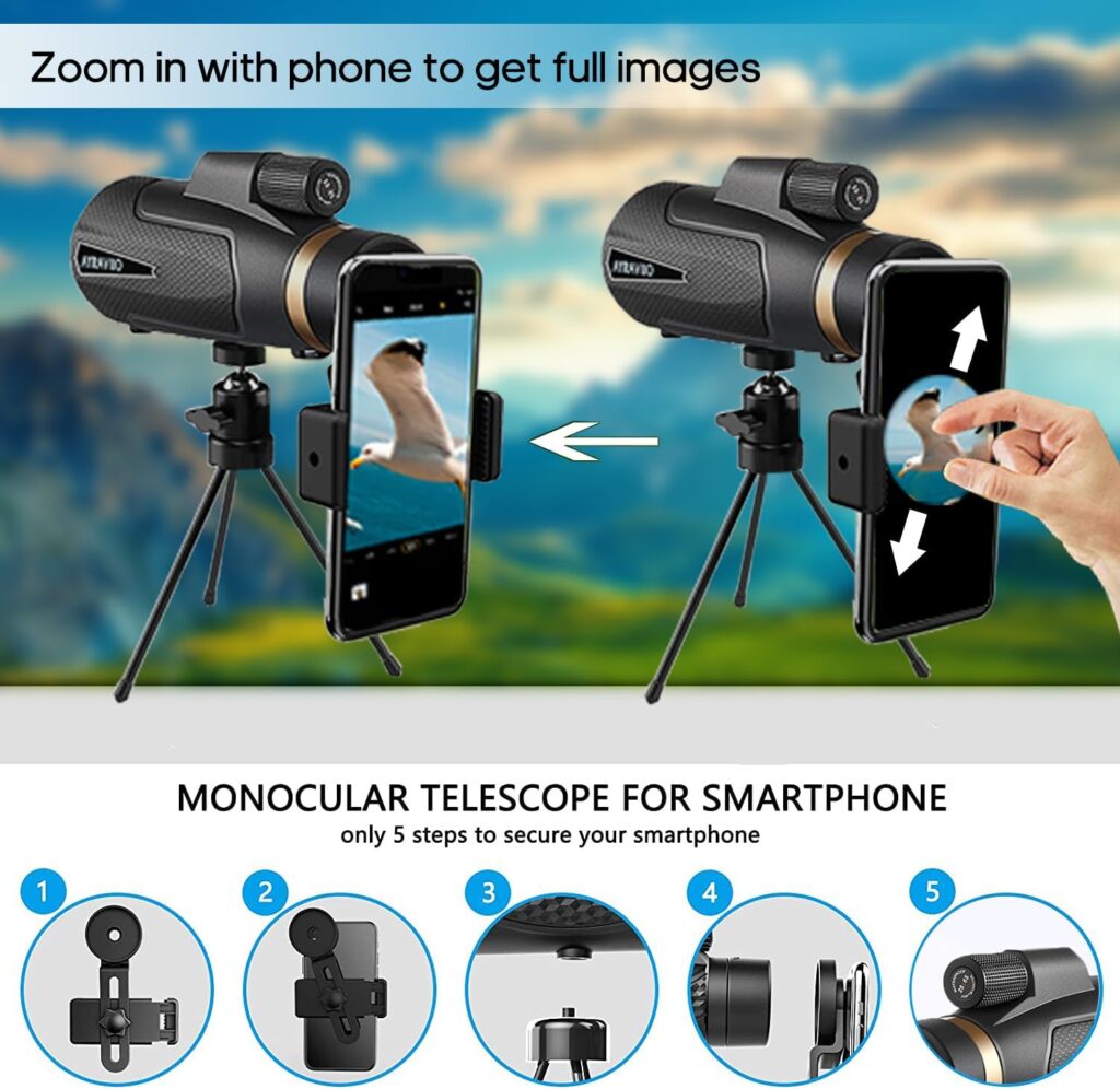 12×60 Monocular Telescope with Smartphone Holder  Upgraded Tripod, High Powered SMC  BAK4 Scope, Birthday Gifts for Men Dad Him Husband Teen, Outdoors Gadgets for Birdwatching