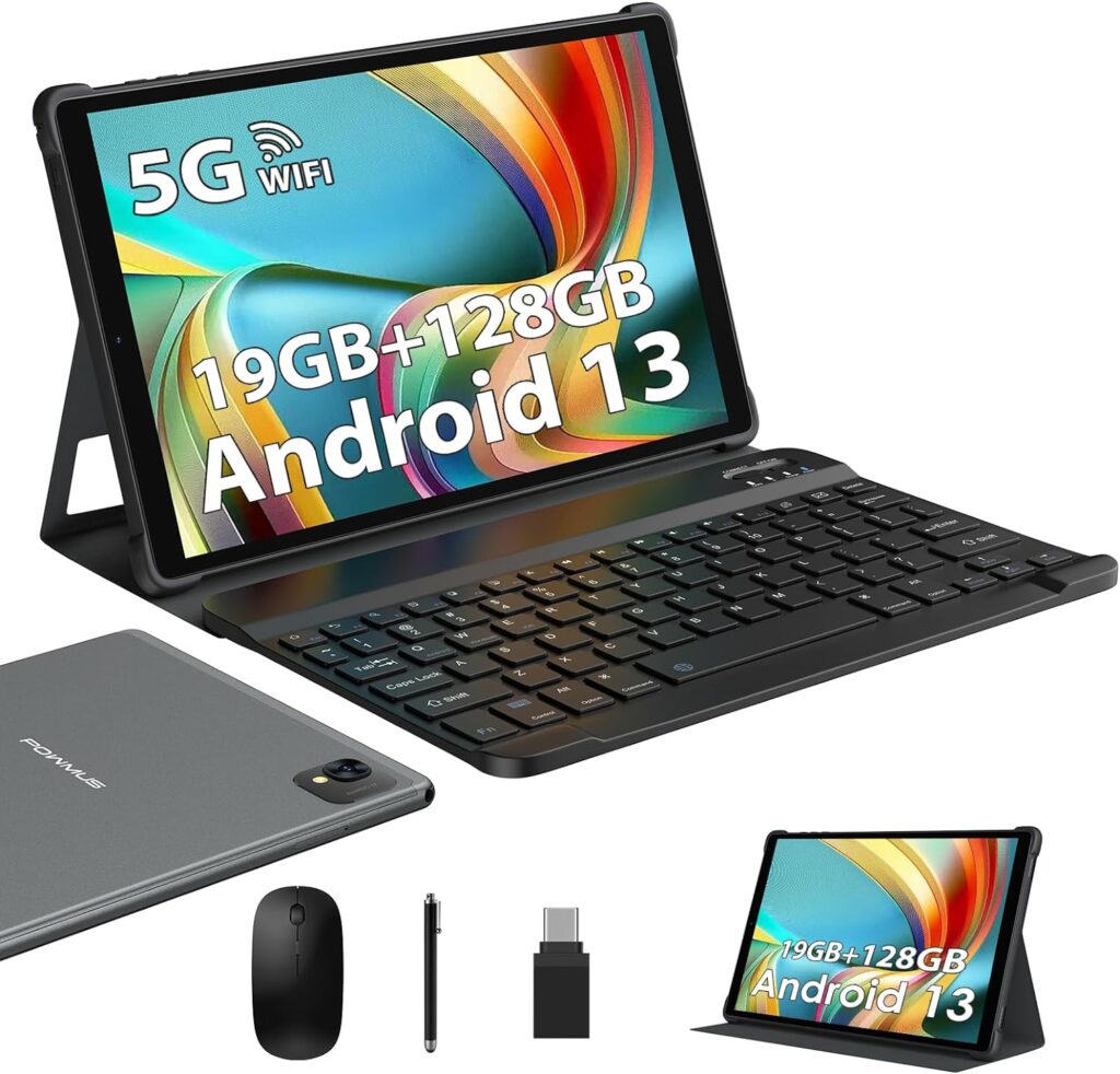 2024 Android 13 Tablet, 10.1 inch Tablet with 128GB ROM,19GB RAM, 1TB Expand, 2.0GHz cpu, 1920*1200 Incell screen, 8000mAh, 8+13MP WiFi BT5.0 GPS Android Tableta with Keyboard and Mouse - Gray