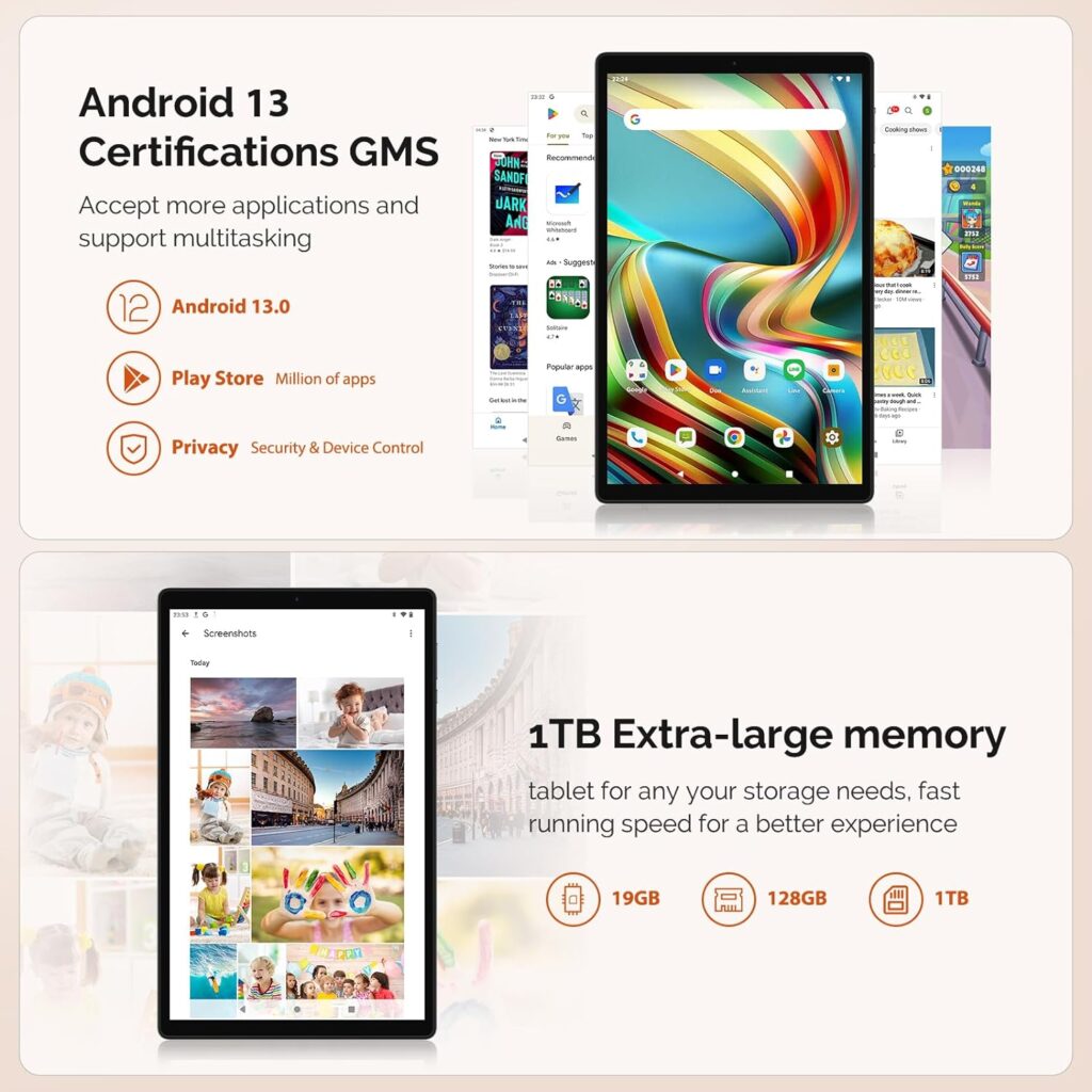 2024 Android 13 Tablet, 10.1 inch Tablet with 128GB ROM,19GB RAM, 1TB Expand, 2.0GHz cpu, 1920*1200 Incell screen, 8000mAh, 8+13MP WiFi BT5.0 GPS Android Tableta with Keyboard and Mouse - Gray