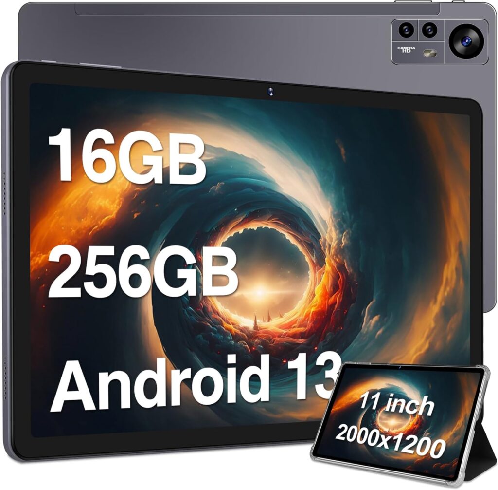 2024 Newest 11 inch Tablet Android 13 Tablets 16GB RAM 256GB ROM 1TB Expand, 2K 2000 x 1200 Display, Octa-Core, Triple Camera, 8600mAh, Quad Speakers, 5G/2.4G WiFi, GPS,Bluetooth,with Case -Rose Gold