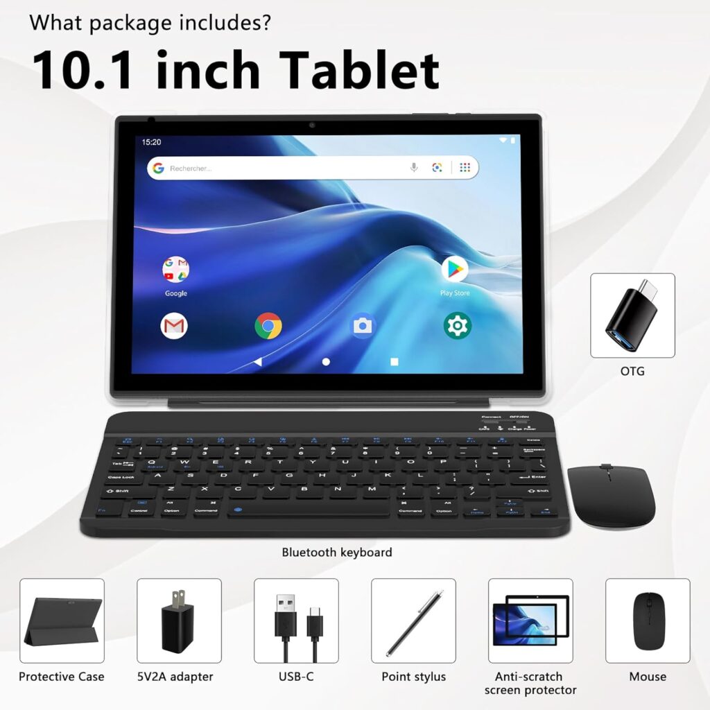 2024 Newest Android 13 Tablet with Keyboard 10 Inch 2 in 1 Tablets, 12GB RAM 128GB ROM 1TB Expand, Quad-Core 2.0GHz CPU Tablet PC, 5G WiFi 6 BT 5.0, 8MP Camera, Google Certified Tableta