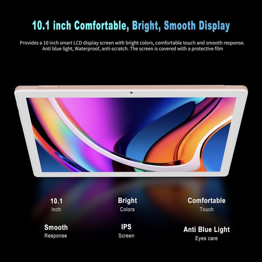 2024 Newest Tablet 10 inch 12GB RAM + 128GB ROM (1TB TF) Android 13 Cores 2.0Ghz, WiFi 5G+2.4G, Bluetooth 5.0, GPS, Google GMS, 8000mAh Battery, 8+5MP, Metal Body, with Case, Keyboard and Mouse, Gold