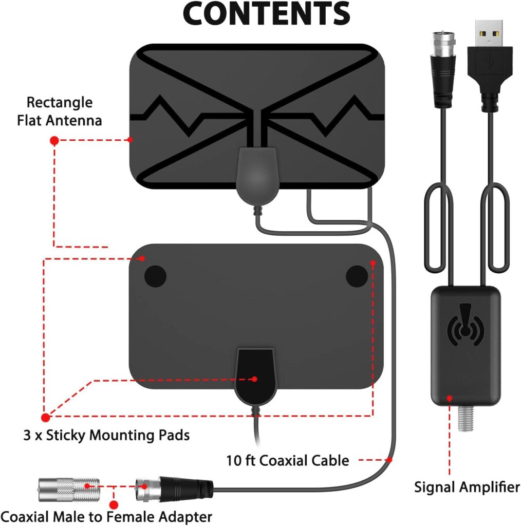 Digital TV Antenna, 2023 Newest Portable HD, Indoor Support 4K 1080p for All Older/Smart TV 360°Signal Reception Switch Amplifier Signal Booster -16.5 ft Coax HDTV Cable