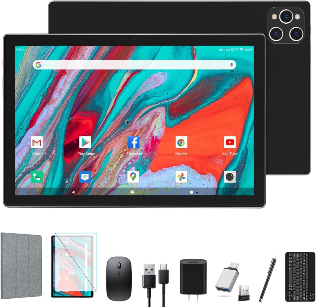 Tablet 2024 Newest Android 12 Tablet 128GB + 16GB (8+8 Expand) Large Storage, 2 in 1 Tablet with Keyboard, Octa-Core Processor, Tablet 10 Inch Screen, 5G WIFI Tablet Bluetooth/Mouse/Case/13MP Camera