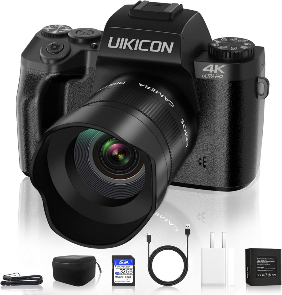 UIKICON 4K Digital Camera for Photography and Video with WiFi and Auto/Manual Focus, 64MP 16X Zoom, 4.0 Inch Touch Screen(Black)