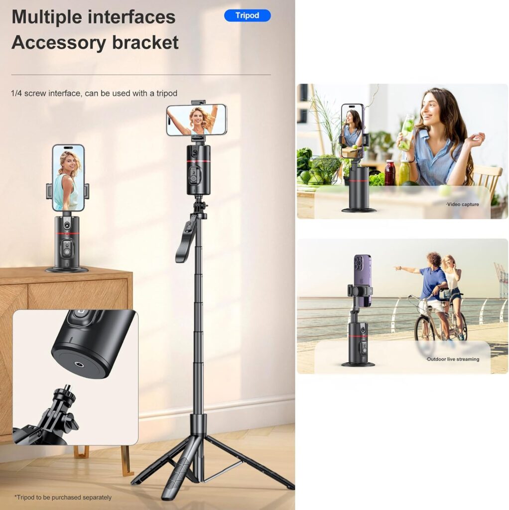 Auto Tracking Phone Holder,360° Rotation Phone Camera Mount Smart Shooting Phone Tracking Holder with Remote Selfie Stick for iPhone Android Stabilizer Shooting Live,No App,Rechargeable Battery