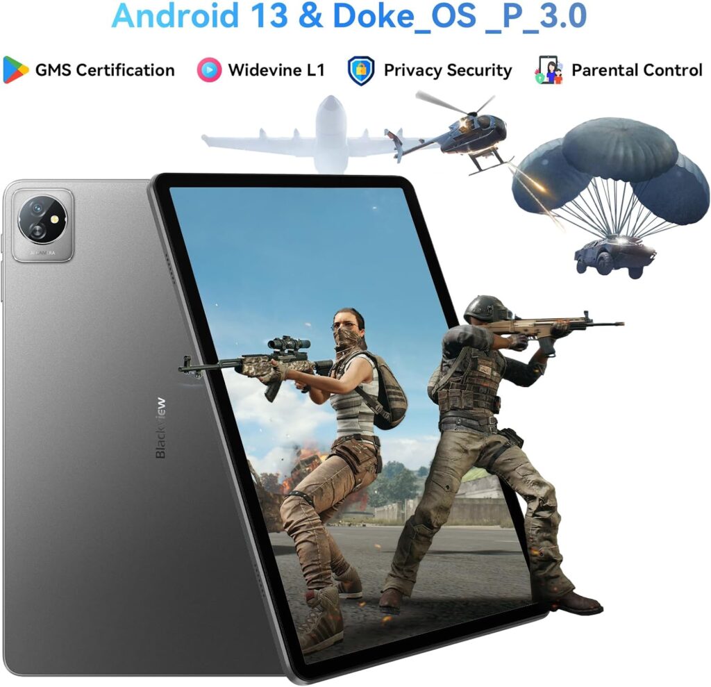 Blackview Tab 70 WiFi 2024 Android 13 Tablet, 8(4+4) GB+64GB 1TB Expand, Wi-Fi 6 Model, 10.1 inch Tablet with HD+IPS Display, 6580mAh, Dual Speakers and Camera, BT5.0, Google GMS, 2.0GHz CPU, Gray