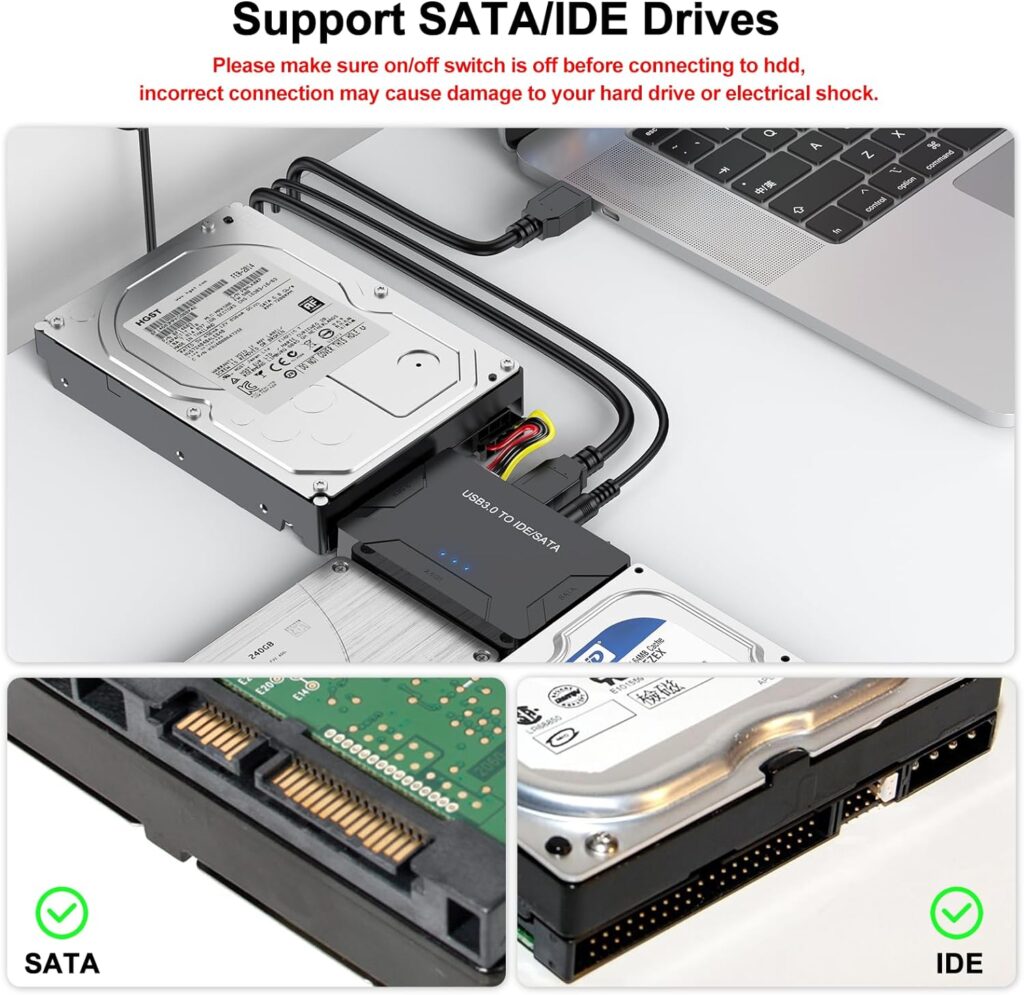 Hard Drive Reader IDE SATA to USB 3.0 Adapter, FEMORO USB + Type C External Hard Drive Data Ultra Recovery Converter Kit with Power for 2.5 3.5 HDD ssd Disk 5.25 Inch DVD/CD-ROM Optical Drive