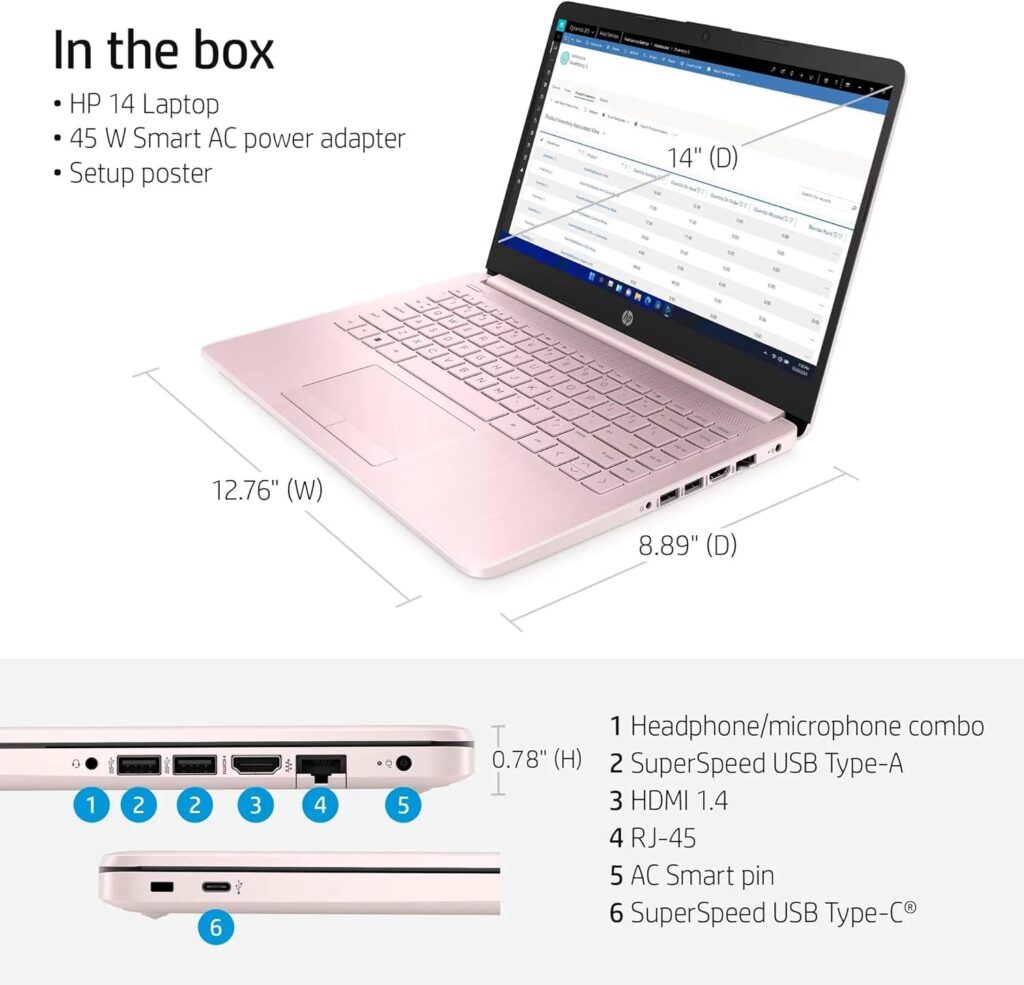 HP 14 Latest Stream Laptop Ultral Light for Students and Business, Intel Celeron 8GB RAM, 320GB Storage (64GB eMMC+256GB Ghost Manta SD Card), 1 Year Office 365, HDMI, WiFi, USB-AC, Win 11