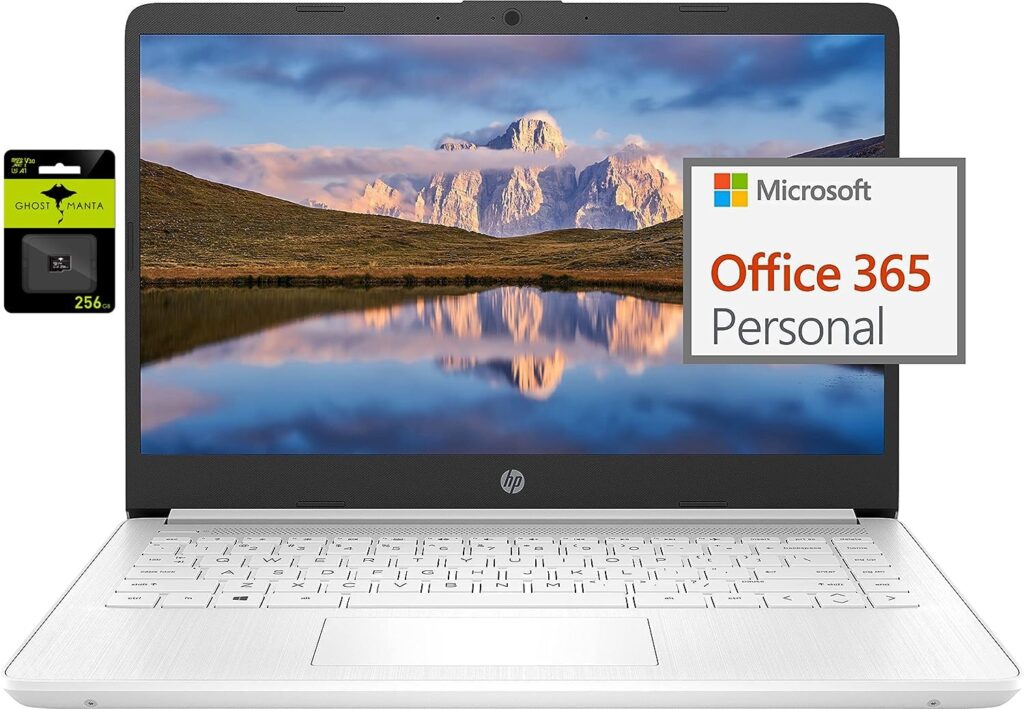 HP 14 Latest Stream Laptop Ultral Light for Students and Business, Intel Celeron 8GB RAM, 320GB Storage (64GB eMMC+256GB Ghost Manta SD Card), 1 Year Office 365, HDMI, WiFi, USB-AC, Win 11