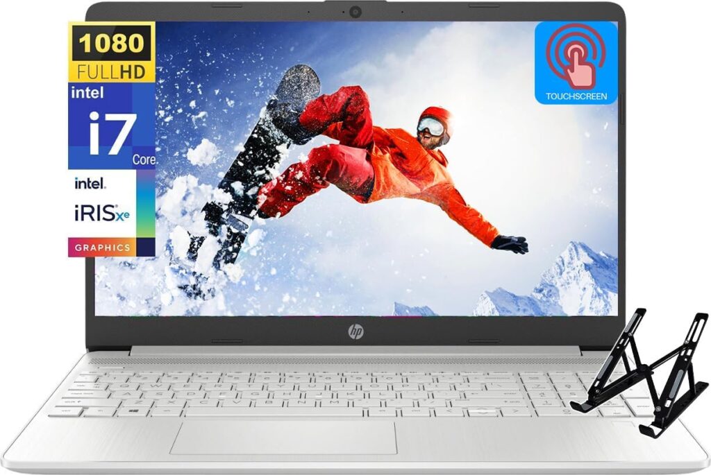 HP 2024 Newest Touchscreen Laptop, 15.6 FHD Display, Intel Core i7-1255U Processor(10-Core, Up to 4.7GHz), 64GB RAM, 2TB SSD, Intel Iris Xe Graphics, WiFi, Webcam, Win 11 S, Laptop Stand