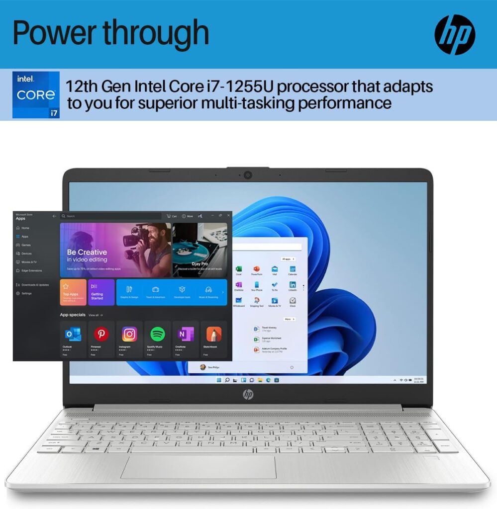 HP 2024 Newest Touchscreen Laptop, 15.6 FHD Display, Intel Core i7-1255U Processor(10-Core, Up to 4.7GHz), 64GB RAM, 2TB SSD, Intel Iris Xe Graphics, WiFi, Webcam, Win 11 S, Laptop Stand