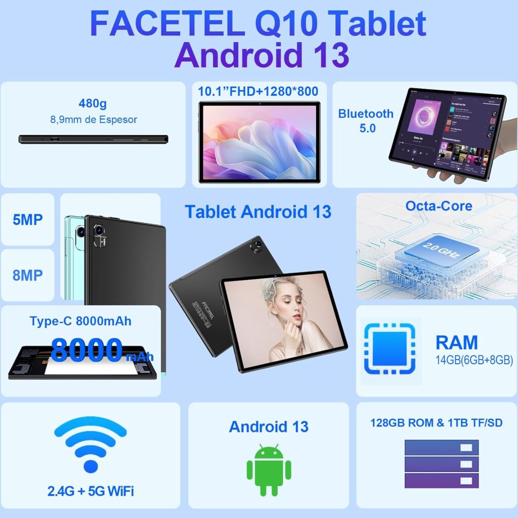 Tablet 11 Inch Android 13 Tablet PC Android Latest with 16GB+256GB+1TB Expand, 8600mAh, Support, Octa-Core 2.0 GHz, 5G WiFi, Dual Camera, Bluetooth 5.0, HD Screen Tablet with Keyboard Mouse - Black