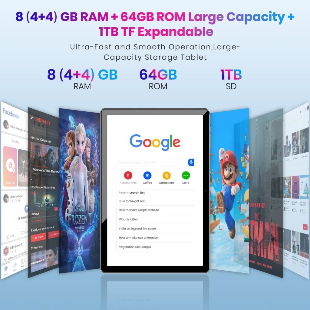 Android 13 Tablet 2024 Newest, Octa-Core 10.1-inch Tablets 8GB+64GB 1TB Expand, 6000mAh Battery, 2.4G+5G Wi-Fi 6, 2MP+8MP Dual Camera, Bluetooth, 1280 * 800 FHD IPS Touch Screen (Gray)