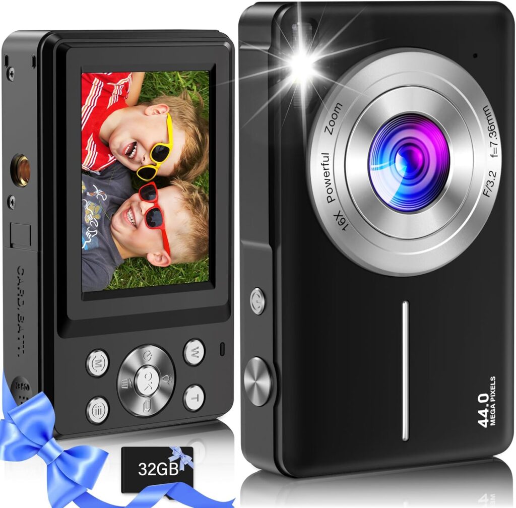 Digital Camera 2024 Newest FHD 1080P 44MP Cameras for Photography, Point and Shoot Digital Camera for Kids with 32GB Card, 16X Zoom, Anti-Shake, Compact Small Travel Camera for Girls Boys Teens Kids