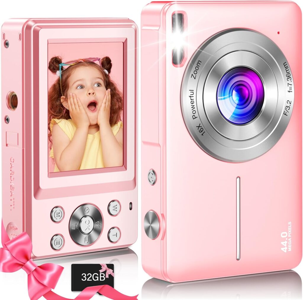 Digital Camera 2024 Newest FHD 1080P 44MP Cameras for Photography, Point and Shoot Digital Camera for Kids with 32GB Card, 16X Zoom, Anti-Shake, Compact Small Travel Camera for Girls Boys Teens Kids