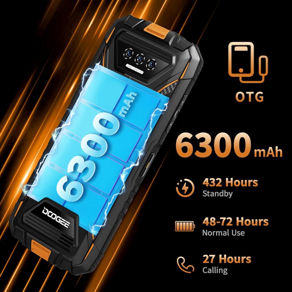 DOOGEE S41 Max Rugged Smartphone 2024, 8GB RAM+256GB ROM/TF 1TB Rugged Phone, 6300mAh Battery,IP68 Waterproof Cellphone Unlocked-Black