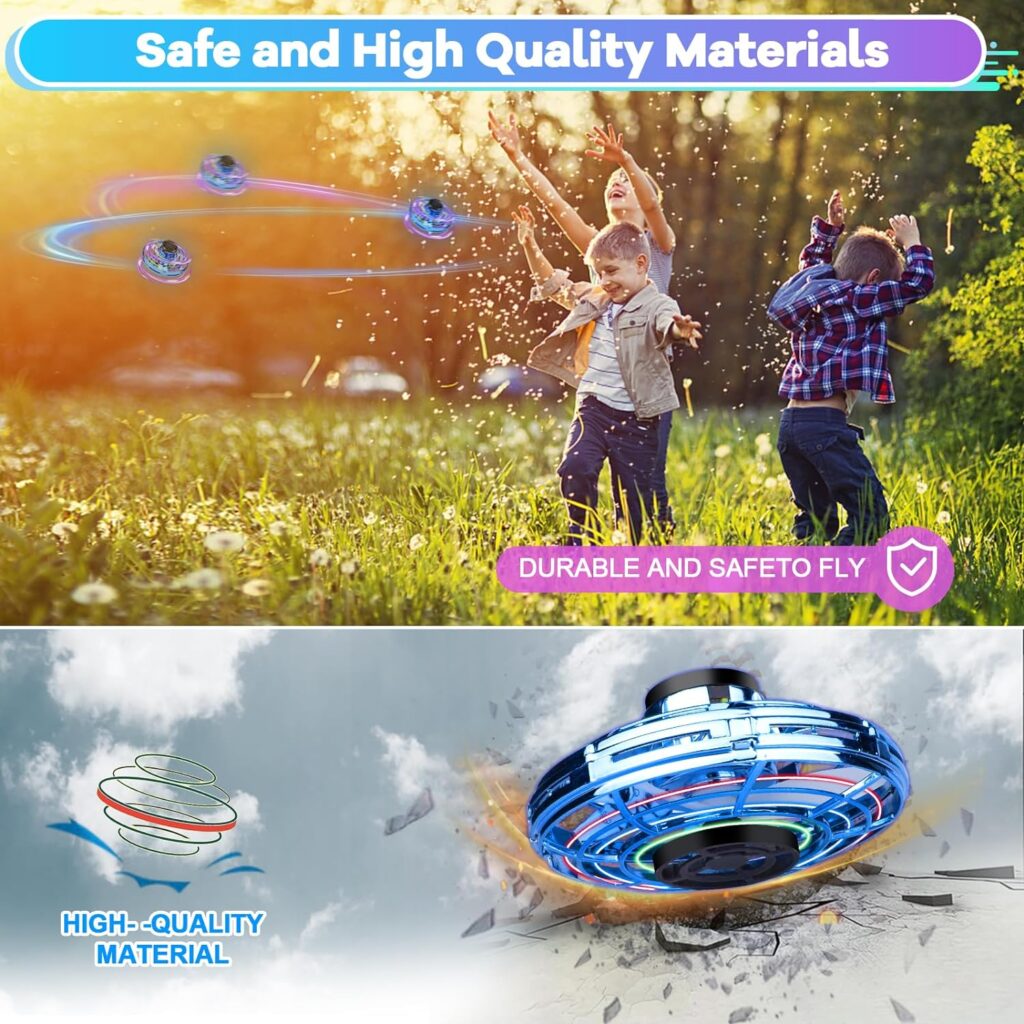 Flying Fidget Spinner,2023 Upgraded Flying Spinner Mini Hand Drone with 360 ° Rotating and LED Lights Outdoor Indoor Toy,Mini UFO Toy Drone for Boys Girls Adults (Blue)