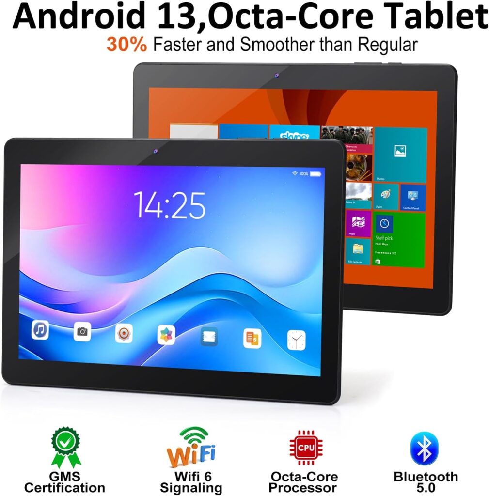 Tablet 10.1 inch Android 13 Tablets 2024 Octa-Core Processor Tablet with 4GB RAM 64GB Storage 512GB Expand, WiFi 6  Bluetooth 5.0, Drop-Proof Case, Dual Camera, Long Battery, Google GMS Tablet