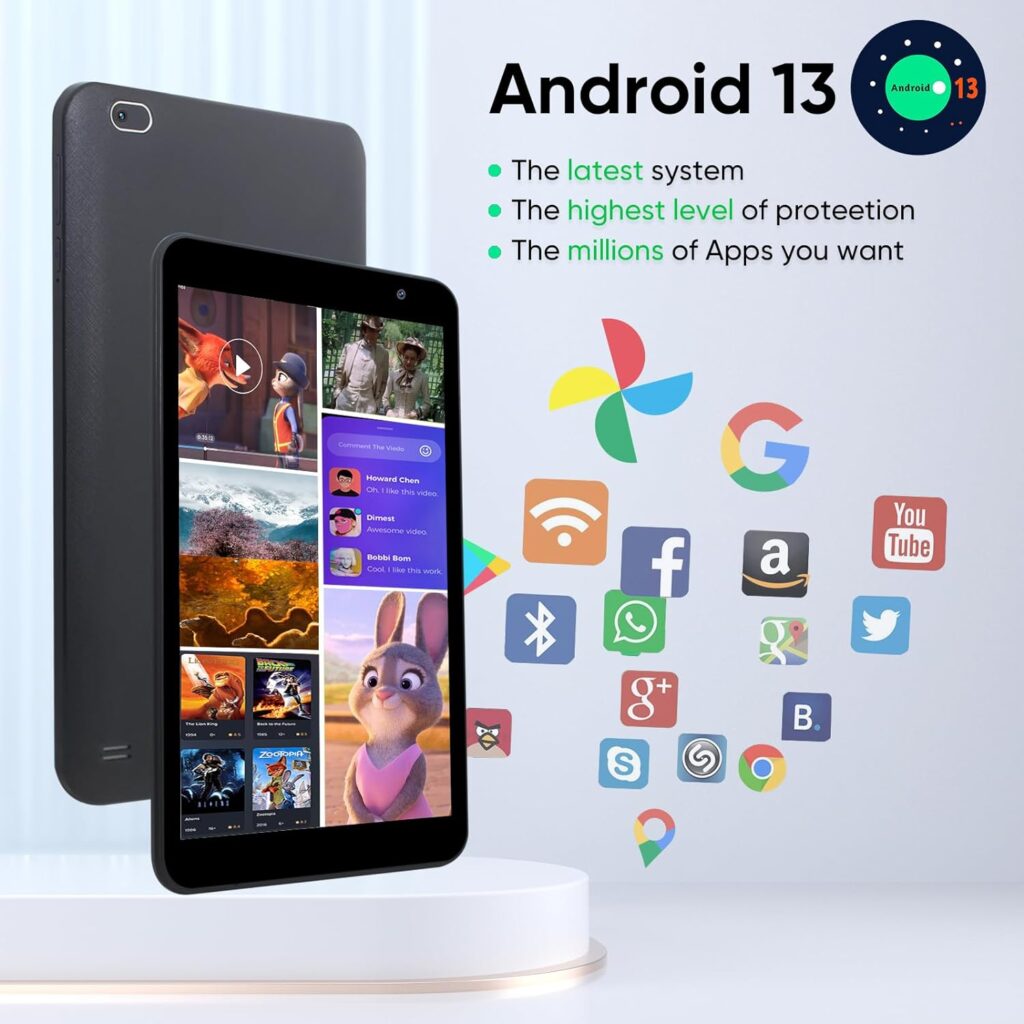 weelikeit Tablet 8 inch Android 13 Tablet, 4GB(3+1) RAM 32GB ROM, 256GB Expandable, HD 1280×800 IPS Display, Quad-core CPU, WiFi, BT5.0, Dual Camera, Parental Control,Google GMS 2024