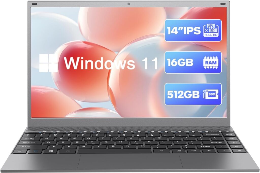 WIPEMIK 2024 Laptop Computer, 16GB RAM Laptop 512GB SSD, Intel Quad-Cores N4120 Processor Windows 11 Laptop, 14 Inch Full HD 1080P School Laptop, Support 2.4G/5G WiFi, USB 3.0, Long Lasting Battery