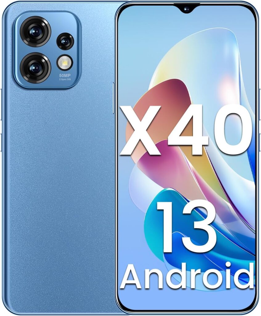 X40 Unlocked Cell Phones 2023 Android 13 Smartphone with Snapdragon 8cen2processor 6GB+256GB 8-Core Mobile Phones 6.7 HD Screen 24MP+50MPCamera 5800mAh Long Battery Cellphone with 5G Dual SIM